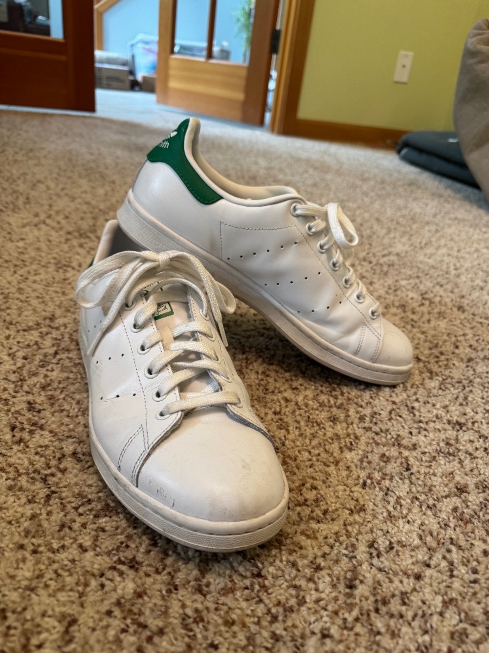 Adidas, White & Green, Stan Smith Sneakers, Size 11